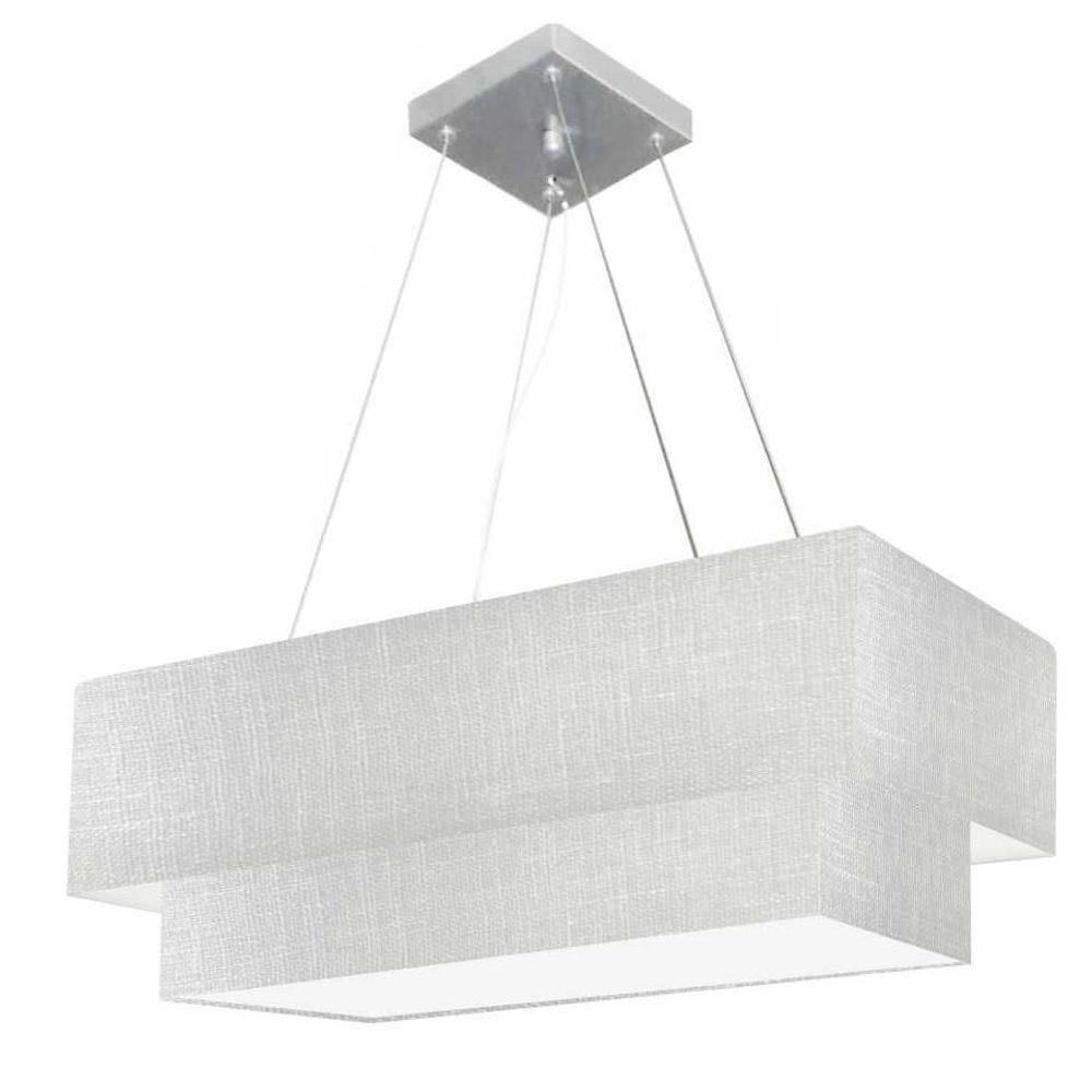 Lustre Pendente Retangular Vivare Md-4138 Cúpula Em Tecido 70x30cm X 60x25cm - Bivolt Rustico-cinza 127/220v - 1
