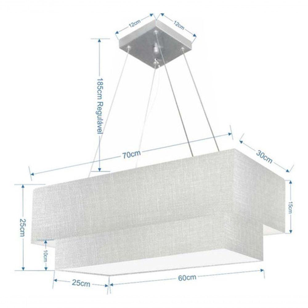 Lustre Pendente Retangular Vivare Md-4138 Cúpula Em Tecido 70x30cm X 60x25cm - Bivolt Rustico-cinza 127/220v - 4