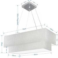 Lustre Pendente Retangular Vivare Md-4138 Cúpula Em Tecido 70x30cm X 60x25cm - Bivolt Rustico-cinza 127/220v - 2