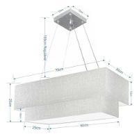 Lustre Pendente Retangular Vivare Md-4138 Cúpula Em Tecido 70x30cm X 60x25cm - Bivolt Rustico-cinza 127/220v - 4