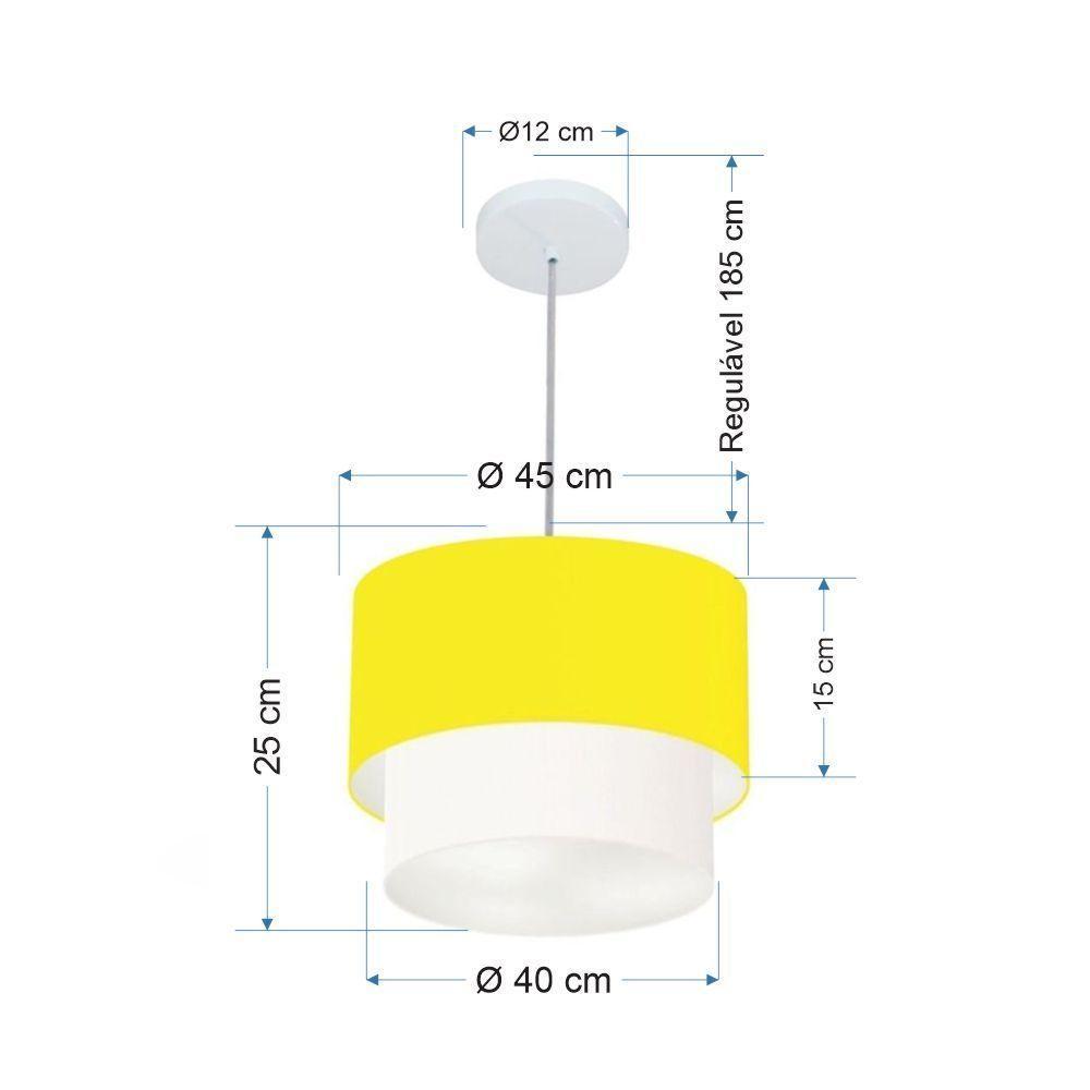 Lustres Pendentes Duplo Cilíndrico Vivare Md-4350 Cúpula Em Tecido 45x40cm - Bivolt Amarelo-branco 127/220v - 2