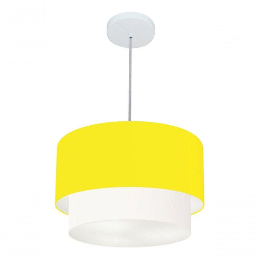 Lustres Pendentes Duplo Cilíndrico Vivare Md-4350 Cúpula Em Tecido 45x40cm - Bivolt Amarelo-branco 127/220v - 4