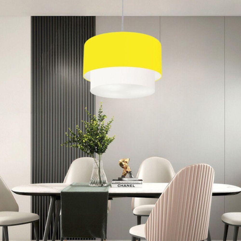 Lustres Pendentes Duplo Cilíndrico Vivare Md-4350 Cúpula Em Tecido 45x40cm - Bivolt Amarelo-branco 127/220v - 6