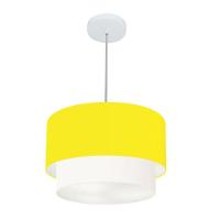 Lustres Pendentes Duplo Cilíndrico Vivare Md-4350 Cúpula Em Tecido 45x40cm - Bivolt Amarelo-branco 127/220v - 1