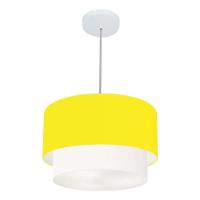 Lustres Pendentes Duplo Cilíndrico Vivare Md-4350 Cúpula Em Tecido 45x40cm - Bivolt Amarelo-branco 127/220v