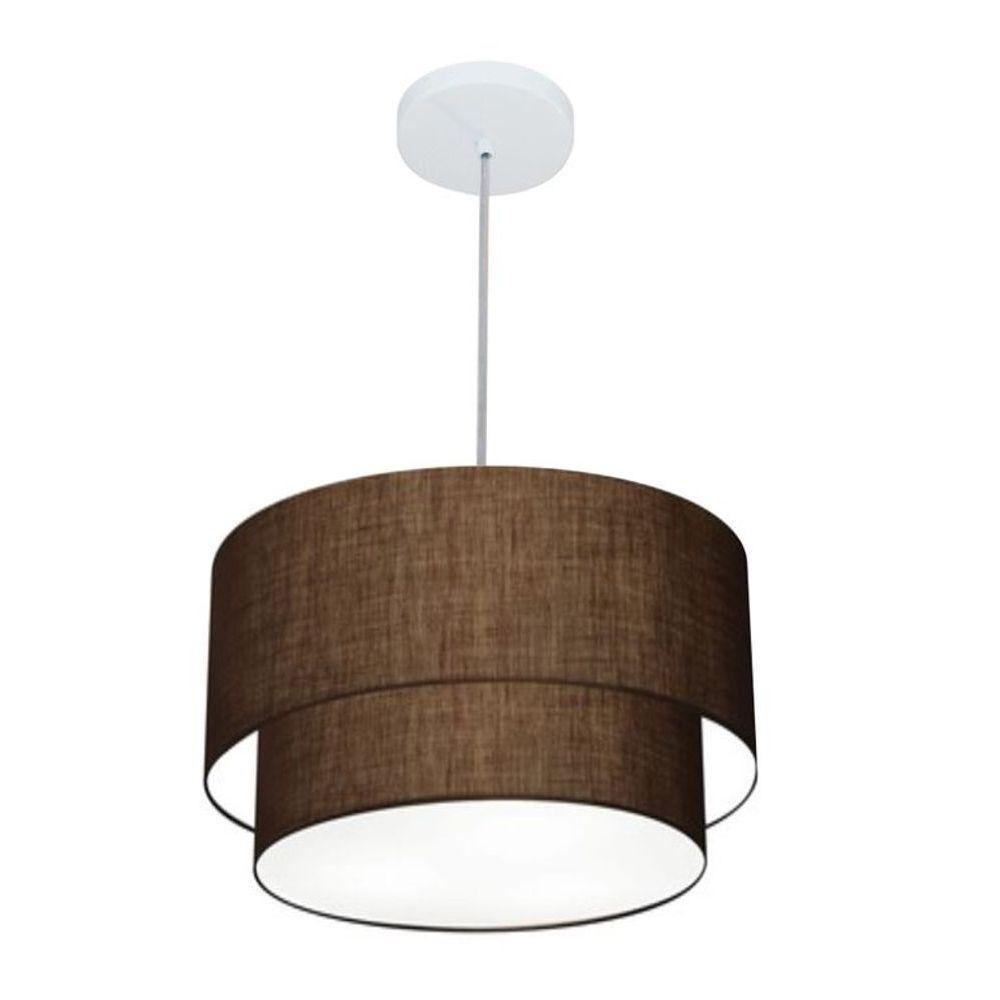 Lustres Pendentes Duplo Cilíndrico Vivare Md-4354 Cúpula Em Tecido 45x40cm - Bivolt Café 127/220v - 1