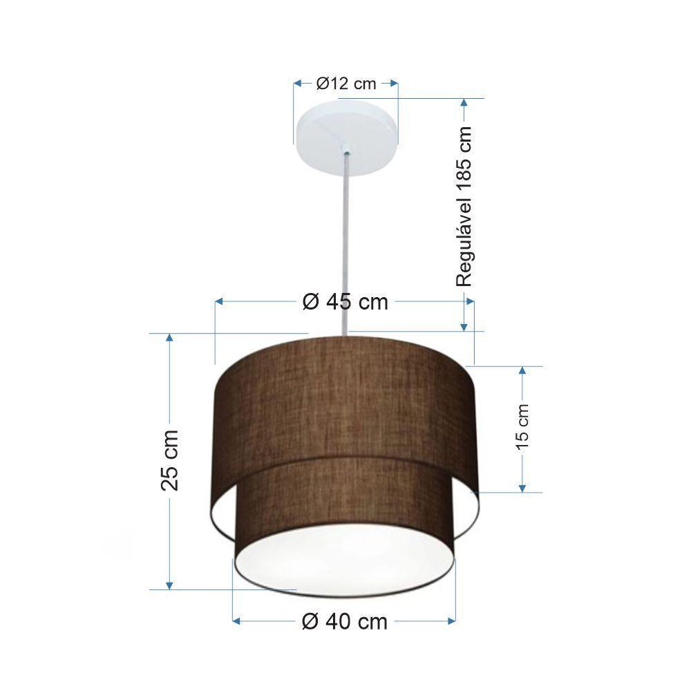 Lustres Pendentes Duplo Cilíndrico Vivare Md-4354 Cúpula Em Tecido 45x40cm - Bivolt Café 127/220v - 2