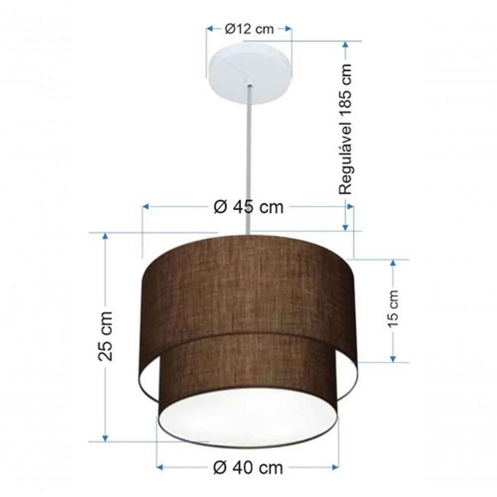 Lustres Pendentes Duplo Cilíndrico Vivare Md-4354 Cúpula Em Tecido 45x40cm - Bivolt Café 127/220v - 5