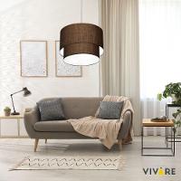 Lustres Pendentes Duplo Cilíndrico Vivare Md-4354 Cúpula Em Tecido 45x40cm - Bivolt Café 127/220v - 3