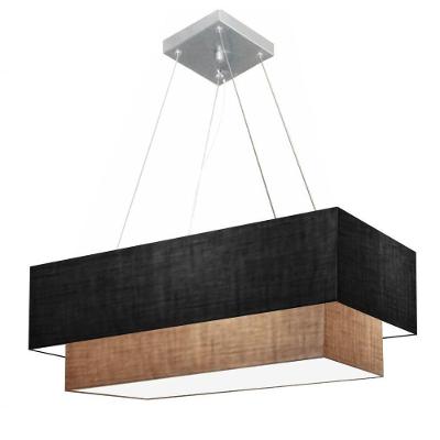 Lustre Pendente Retangular Vivare Md-4138 Cúpula Em Tecido 70x30cm X 60x25cm - Bivolt Preto-palha 127/220v