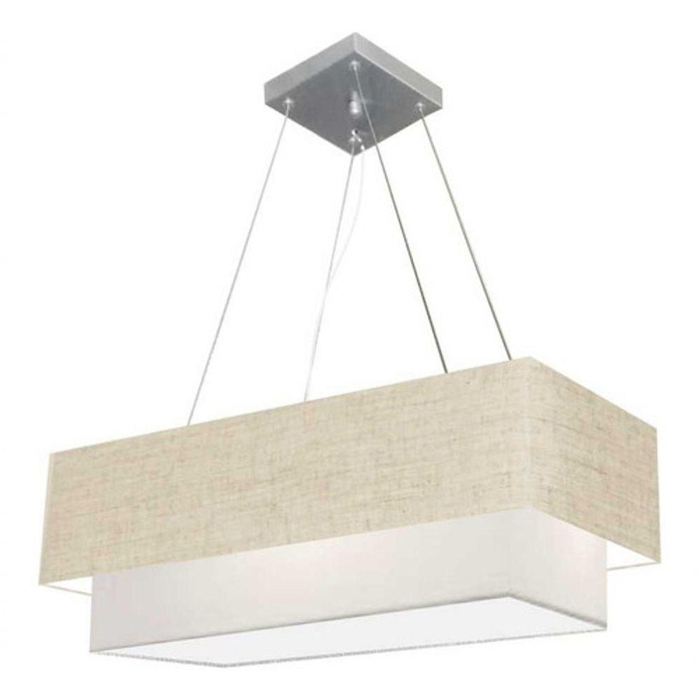 Lustre Pendente Retangular Vivare Md-4138 Cúpula Em Tecido 70x30cm X 60x25cm - Bivolt Rustico-bege-branco 127/220v - 3