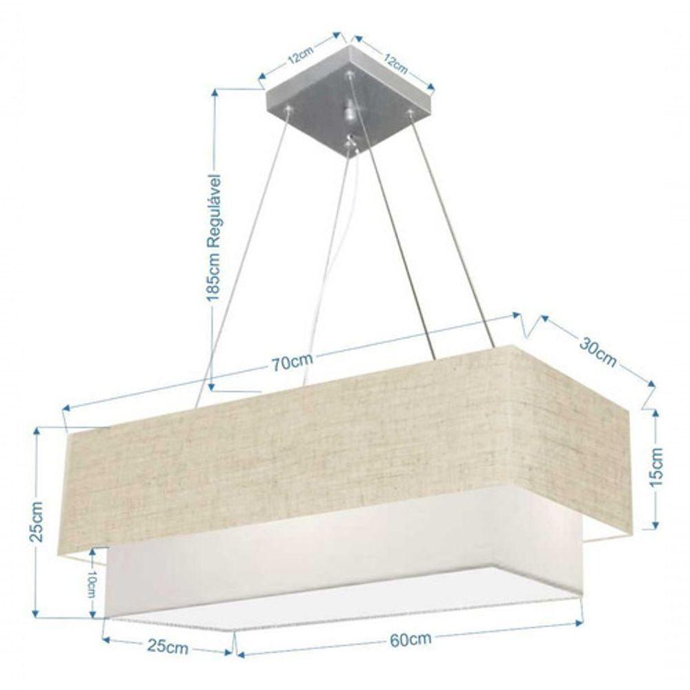 Lustre Pendente Retangular Vivare Md-4138 Cúpula Em Tecido 70x30cm X 60x25cm - Bivolt Rustico-bege-branco 127/220v - 4