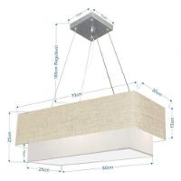 Lustre Pendente Retangular Vivare Md-4138 Cúpula Em Tecido 70x30cm X 60x25cm - Bivolt Rustico-bege-branco 127/220v - 4
