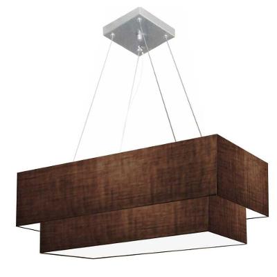 Lustre Pendente Retangular Vivare Md-4138 Cúpula Em Tecido 70x30cm X 60x25cm - Bivolt Café 127/220v