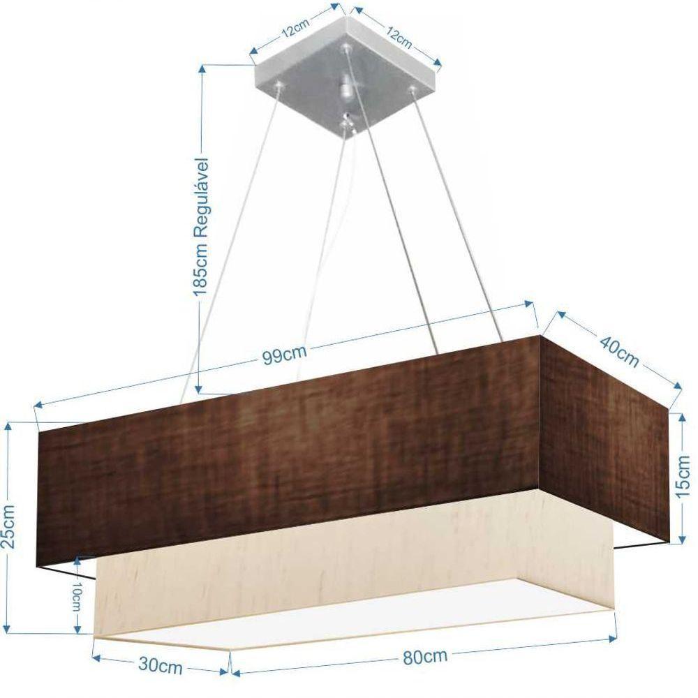 Lustre Pendente Duplo Retangular Vivare Md-4322 Cúpula Em Tecido 99x40cm X 80x30cm - Bivolt Café-linho-bege 127/220v - 2