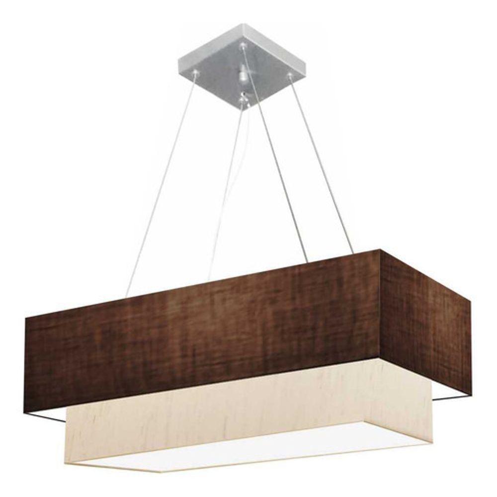 Lustre Pendente Duplo Retangular Vivare Md-4322 Cúpula Em Tecido 99x40cm X 80x30cm - Bivolt Café-linho-bege 127/220v - 3