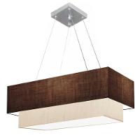 Lustre Pendente Duplo Retangular Vivare Md-4322 Cúpula Em Tecido 99x40cm X 80x30cm - Bivolt Café-linho-bege 127/220v - 1