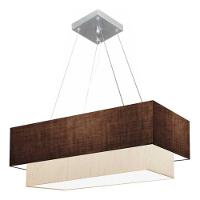 Lustre Pendente Duplo Retangular Vivare Md-4322 Cúpula Em Tecido 99x40cm X 80x30cm - Bivolt Café-linho-bege 127/220v - 3