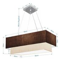 Lustre Pendente Duplo Retangular Vivare Md-4322 Cúpula Em Tecido 99x40cm X 80x30cm - Bivolt Café-linho-bege 127/220v - 4