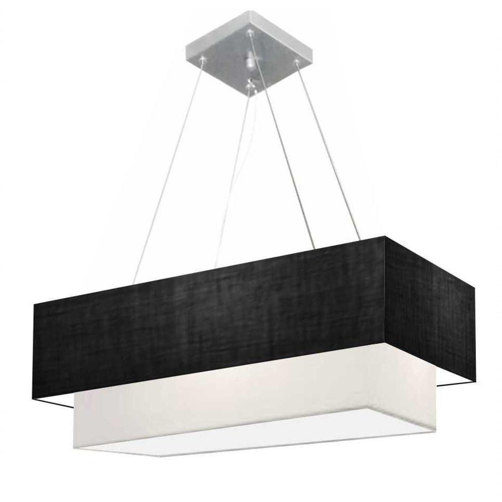 Lustre Pendente Duplo Retangular Vivare Md-4322 Cúpula Em Tecido 99x40cm X 80x30cm - Bivolt Preto-branco 127/220v - 1