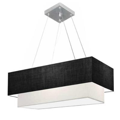 Lustre Pendente Duplo Retangular Vivare Md-4322 Cúpula Em Tecido 99x40cm X 80x30cm - Bivolt Preto-branco 127/220v