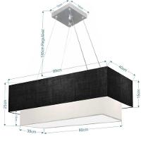 Lustre Pendente Duplo Retangular Vivare Md-4322 Cúpula Em Tecido 99x40cm X 80x30cm - Bivolt Preto-branco 127/220v - 2