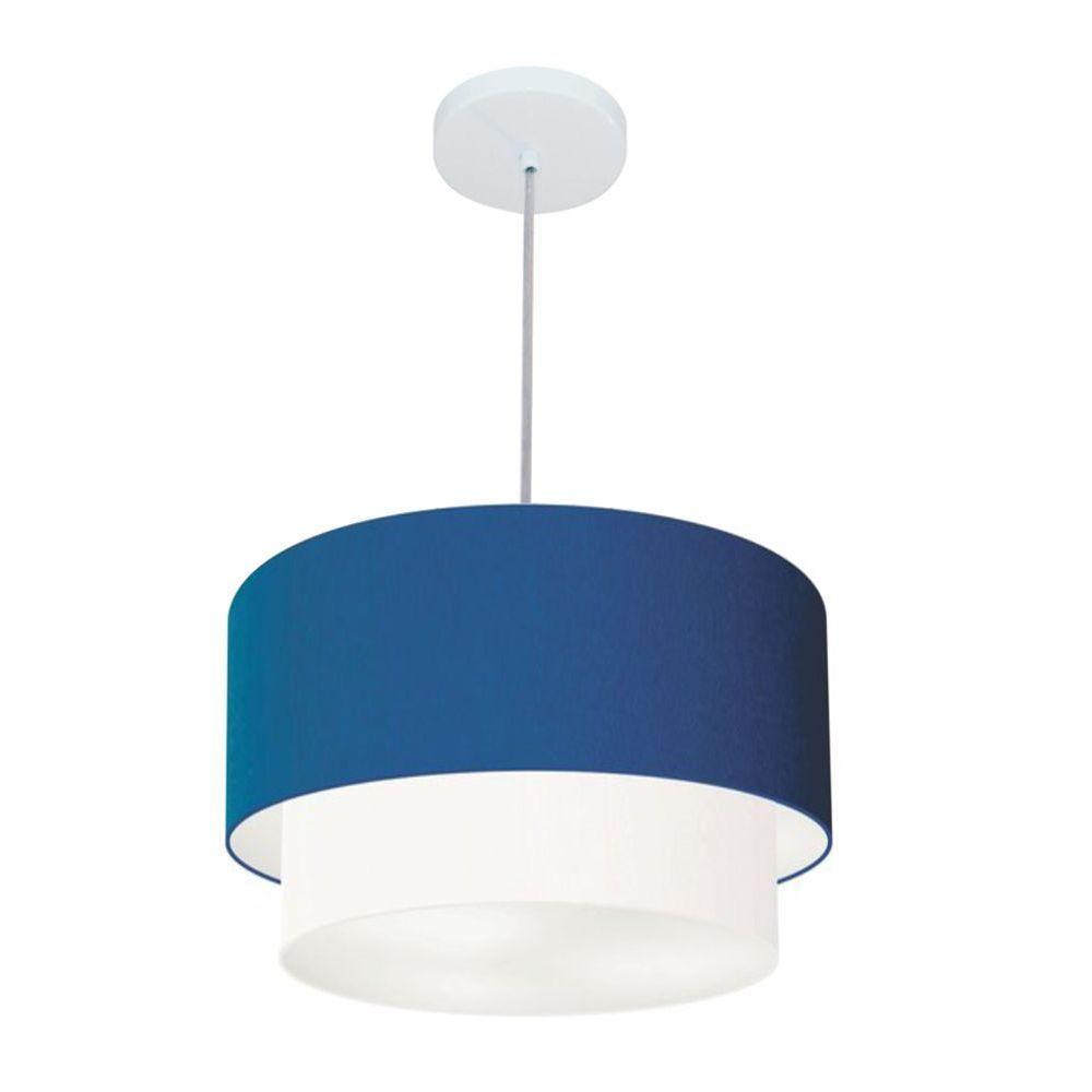 Lustres Pendentes Duplo Cilíndrico Vivare Md-4350 Cúpula Em Tecido 45x40cm - Bivolt Azul-marinho-branco 127/220v - 1