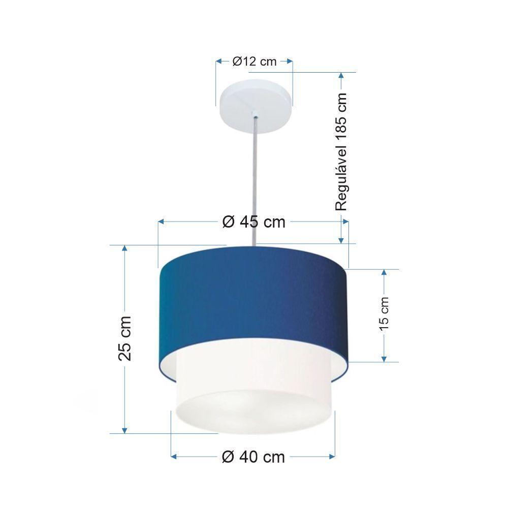 Lustres Pendentes Duplo Cilíndrico Vivare Md-4350 Cúpula Em Tecido 45x40cm - Bivolt Azul-marinho-branco 127/220v - 2