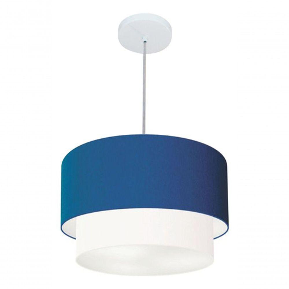Lustres Pendentes Duplo Cilíndrico Vivare Md-4350 Cúpula Em Tecido 45x40cm - Bivolt Azul-marinho-branco 127/220v - 3