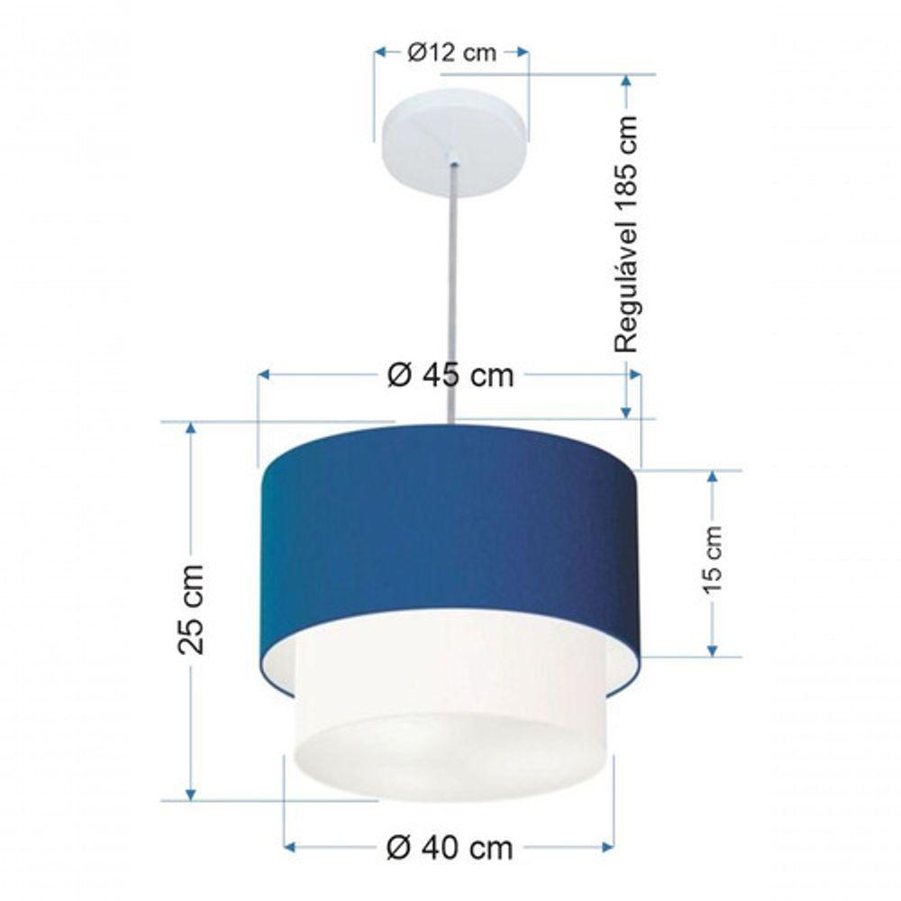 Lustres Pendentes Duplo Cilíndrico Vivare Md-4350 Cúpula Em Tecido 45x40cm - Bivolt Azul-marinho-branco 127/220v - 4