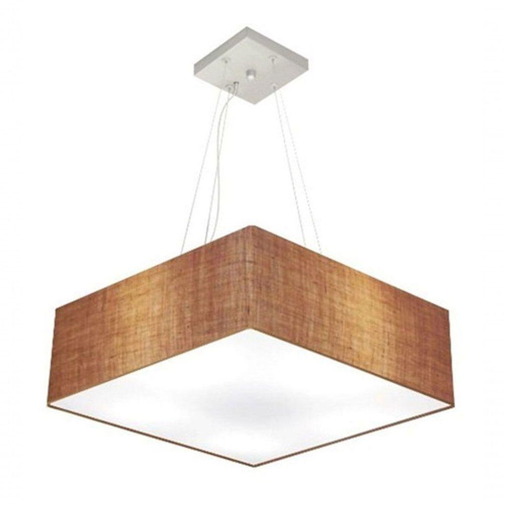Lustre Pendente Quadrado Vivare Md-4137 Cúpula Em Tecido 15/70x70cm - Bivolt Palha 127/220v - 3