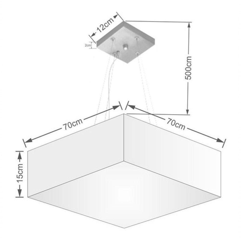 Lustre Pendente Quadrado Vivare Md-4137 Cúpula Em Tecido 15/70x70cm - Bivolt Palha 127/220v - 4