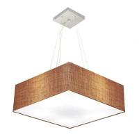 Lustre Pendente Quadrado Vivare Md-4137 Cúpula Em Tecido 15/70x70cm - Bivolt Palha 127/220v - 3