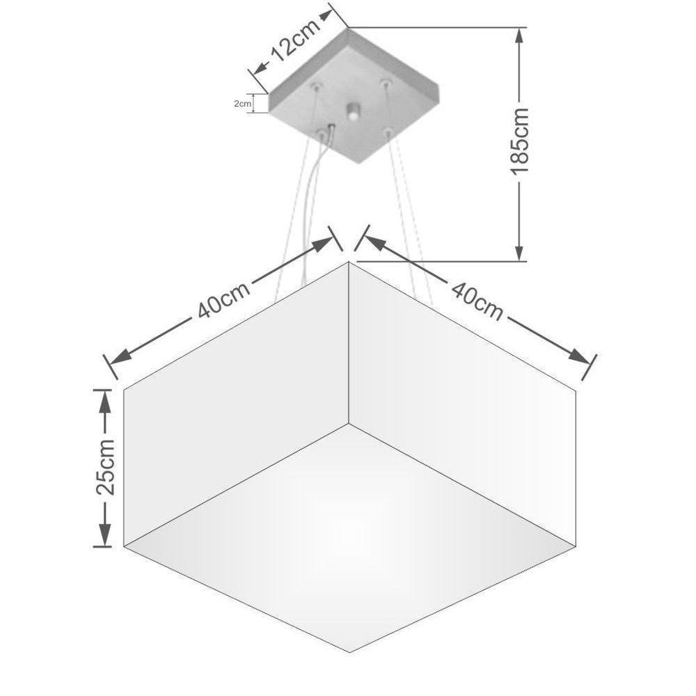 Lustre Pendente Quadrado Vivare Md-4195 Cúpula Em Tecido 25/40x40cm - Bivolt Rustico-bege 127/220v - 2