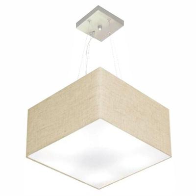 Lustre Pendente Quadrado Vivare Md-4195 Cúpula Em Tecido 25/40x40cm - Bivolt Rustico-bege 127/220v