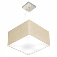 Lustre Pendente Quadrado Vivare Md-4195 Cúpula Em Tecido 25/40x40cm - Bivolt Rustico-bege 127/220v - 1