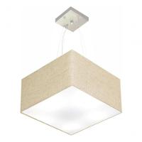 Lustre Pendente Quadrado Vivare Md-4195 Cúpula Em Tecido 25/40x40cm - Bivolt Rustico-bege 127/220v - 3