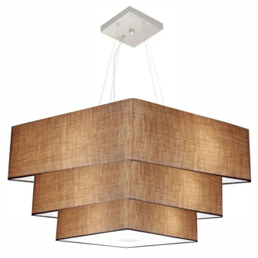 Lustre Pendente Triplo Quadrado Md-4165 Cúpula Em Tecido 80x70x60cm Palha - Bivolt - 1