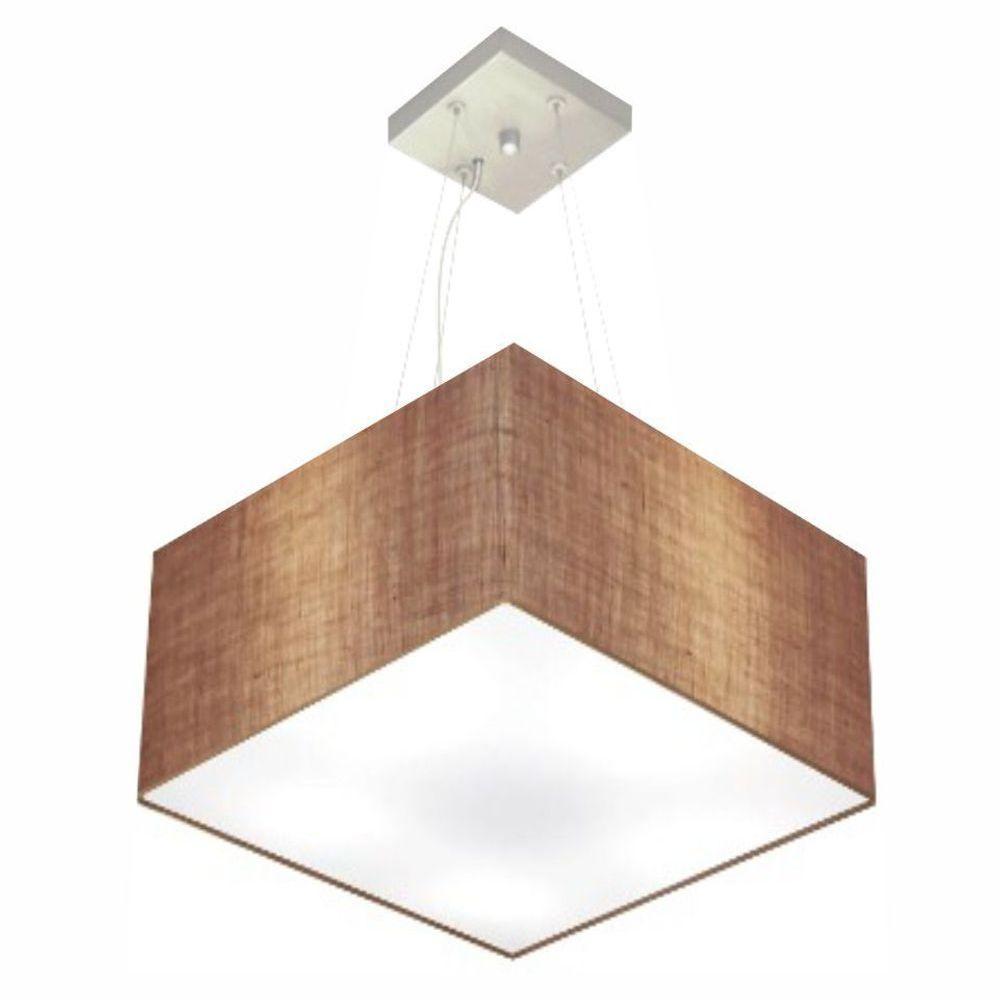 Lustre Pendente Quadrado Md-4197 Cúpula Em Tecido 25/45x45cm Palha - Bivolt - 1