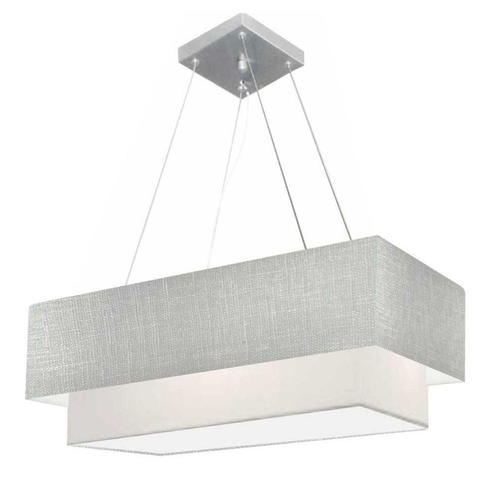 Lustre Pendente Retangular Vivare Md-4138 Cúpula Em Tecido 70x30cm X 60x25cm - Bivolt Rustico-cinza-branco 127/220v - 1
