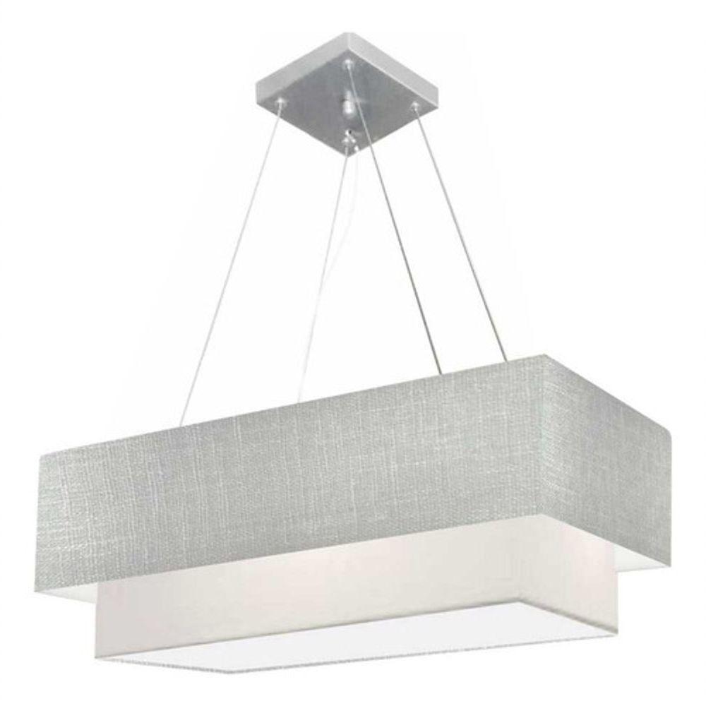 Lustre Pendente Retangular Vivare Md-4138 Cúpula Em Tecido 70x30cm X 60x25cm - Bivolt Rustico-cinza-branco 127/220v - 3
