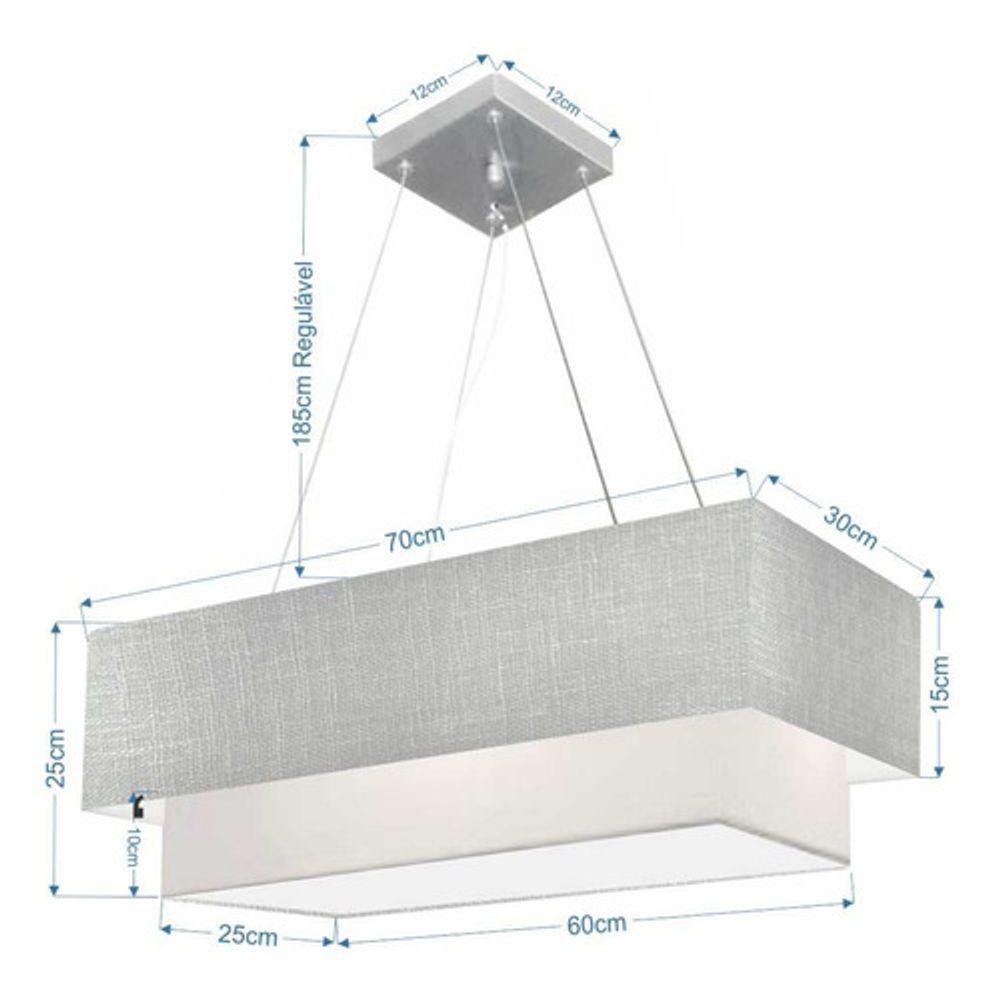 Lustre Pendente Retangular Vivare Md-4138 Cúpula Em Tecido 70x30cm X 60x25cm - Bivolt Rustico-cinza-branco 127/220v - 4