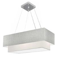 Lustre Pendente Retangular Vivare Md-4138 Cúpula Em Tecido 70x30cm X 60x25cm - Bivolt Rustico-cinza-branco 127/220v - 1
