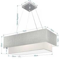 Lustre Pendente Retangular Vivare Md-4138 Cúpula Em Tecido 70x30cm X 60x25cm - Bivolt Rustico-cinza-branco 127/220v - 2