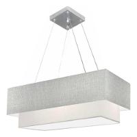 Lustre Pendente Retangular Vivare Md-4138 Cúpula Em Tecido 70x30cm X 60x25cm - Bivolt Rustico-cinza-branco 127/220v - 3