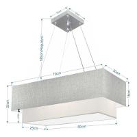 Lustre Pendente Retangular Vivare Md-4138 Cúpula Em Tecido 70x30cm X 60x25cm - Bivolt Rustico-cinza-branco 127/220v - 4