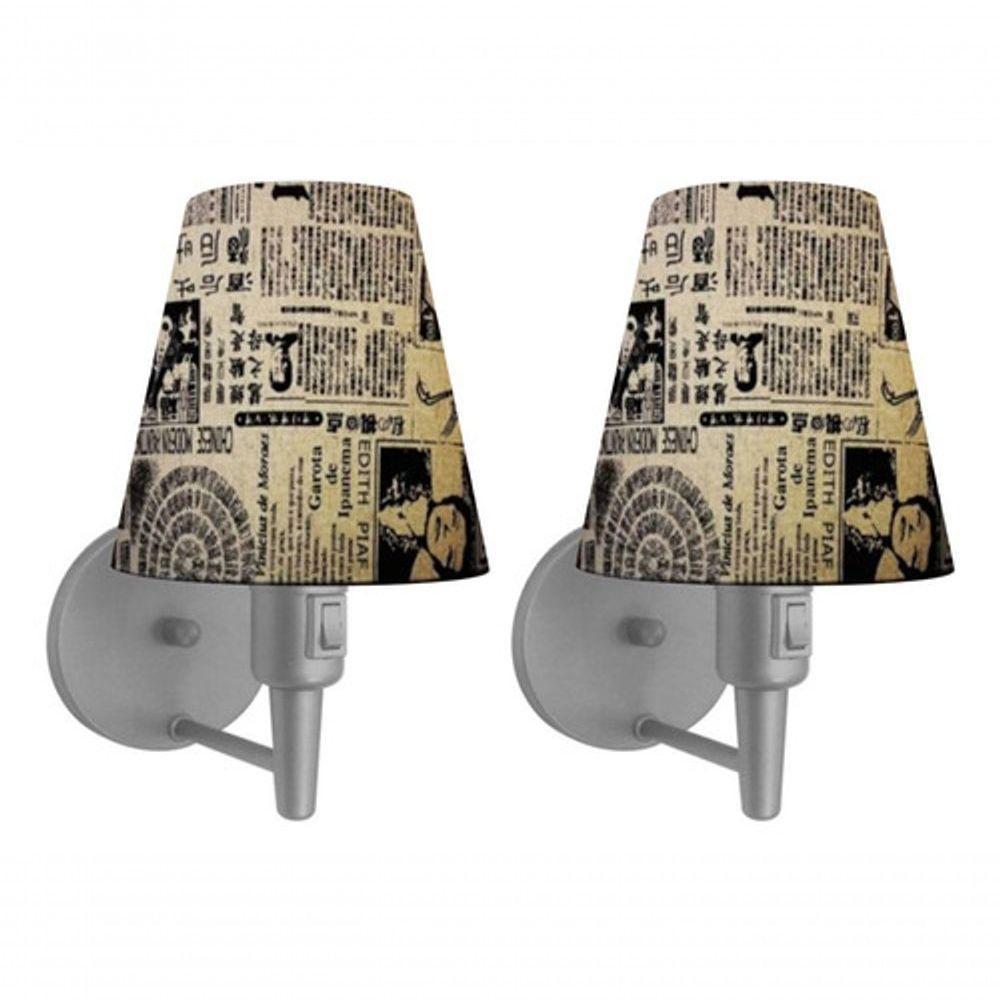 Kit-2 Arandela Cone Md-2013 Cinza C- Inter Liga E Desl Cúpula Em Tecido Ny-jornal - Bivolt - 4