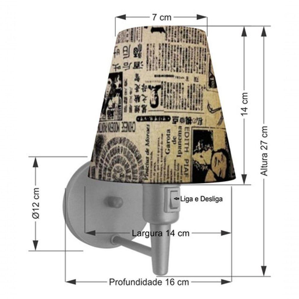Kit-2 Arandela Cone Md-2013 Cinza C- Inter Liga E Desl Cúpula Em Tecido Ny-jornal - Bivolt - 6
