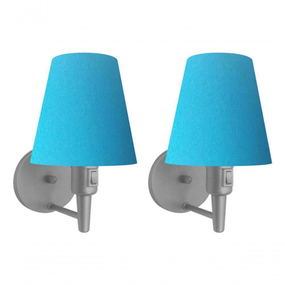 Kit-2 Arandela Cone Md-2013 Cinza C- Inter Liga E Desl Cúpula Em Tecido Azul Turquesa - Bivolt - 4