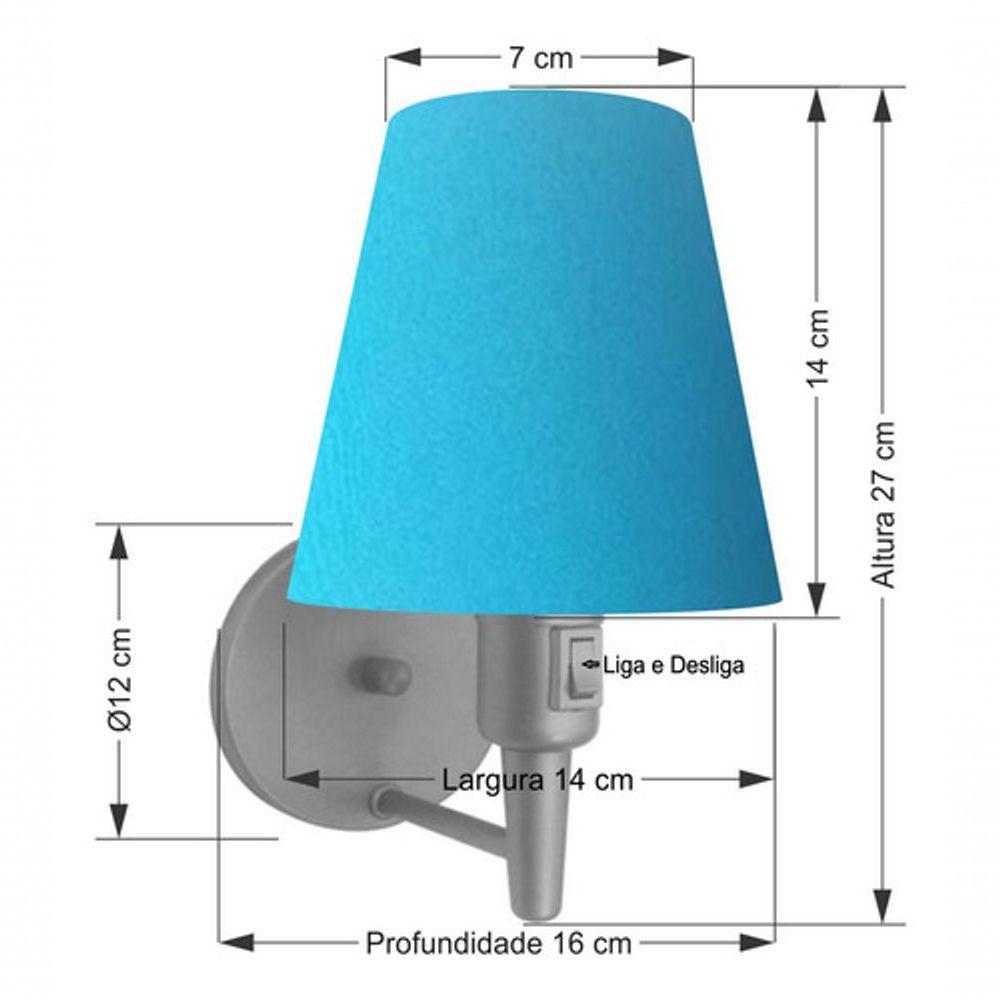 Kit-2 Arandela Cone Md-2013 Cinza C- Inter Liga E Desl Cúpula Em Tecido Azul Turquesa - Bivolt - 6